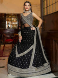 Awesome Black Embroidered Net Reception Wear Plus Size Lehenga Choli