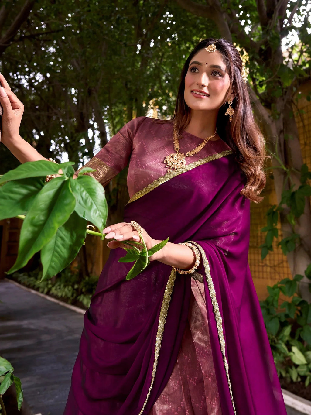 Pink Lovely Zari Weaving Silk Festive Wear Half Saree Lehenga Choli