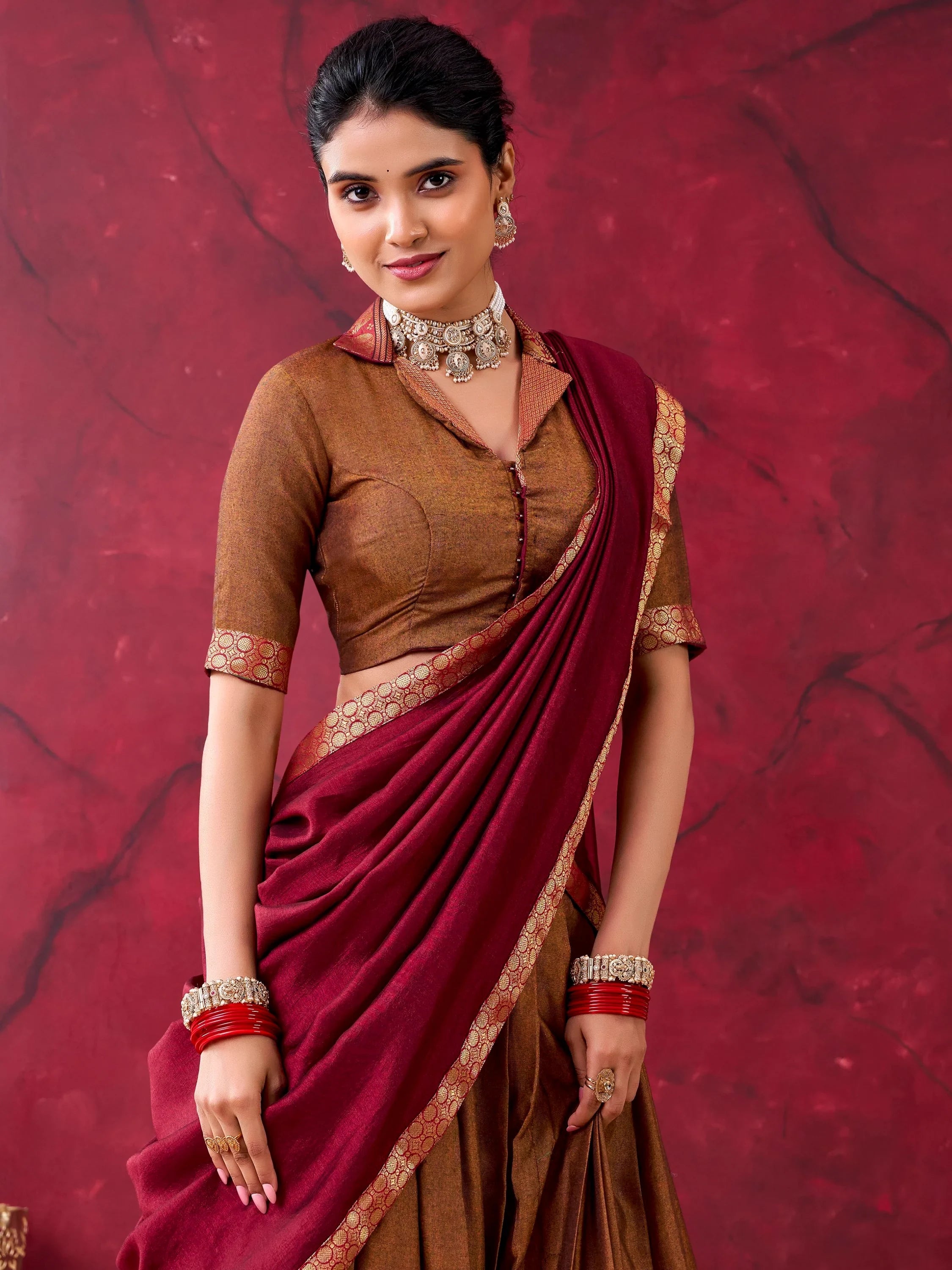 Brown Great Zari Weaving Cotton Festive Wear Half Saree Lehenga