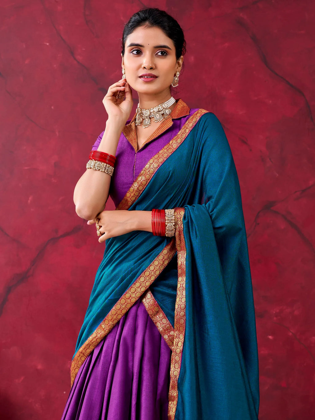 Purple Great Zari Weaving Cotton Festive Wear Half Saree Lehenga