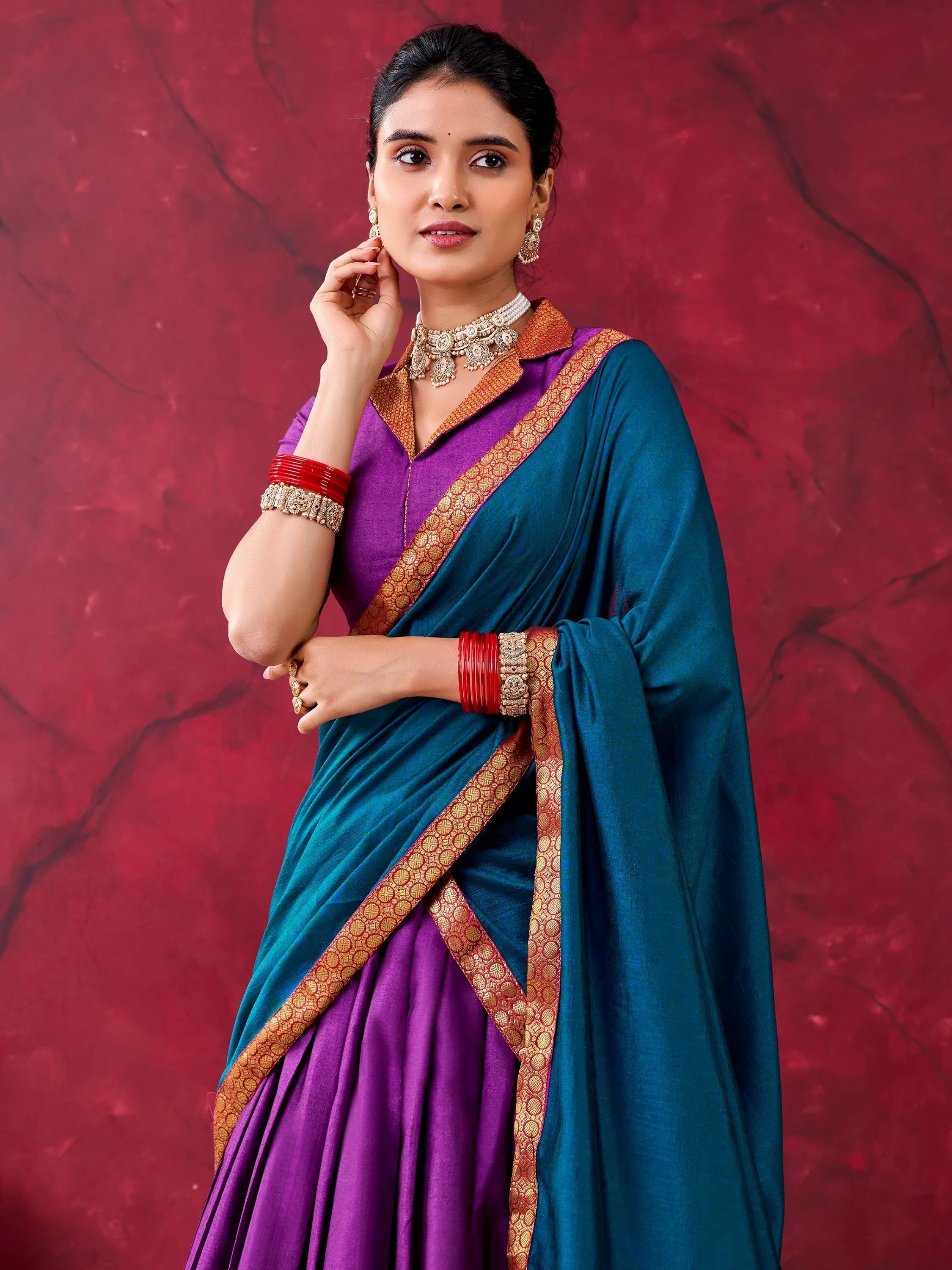 Purple Great Zari Weaving Cotton Festive Wear Half Saree Lehenga