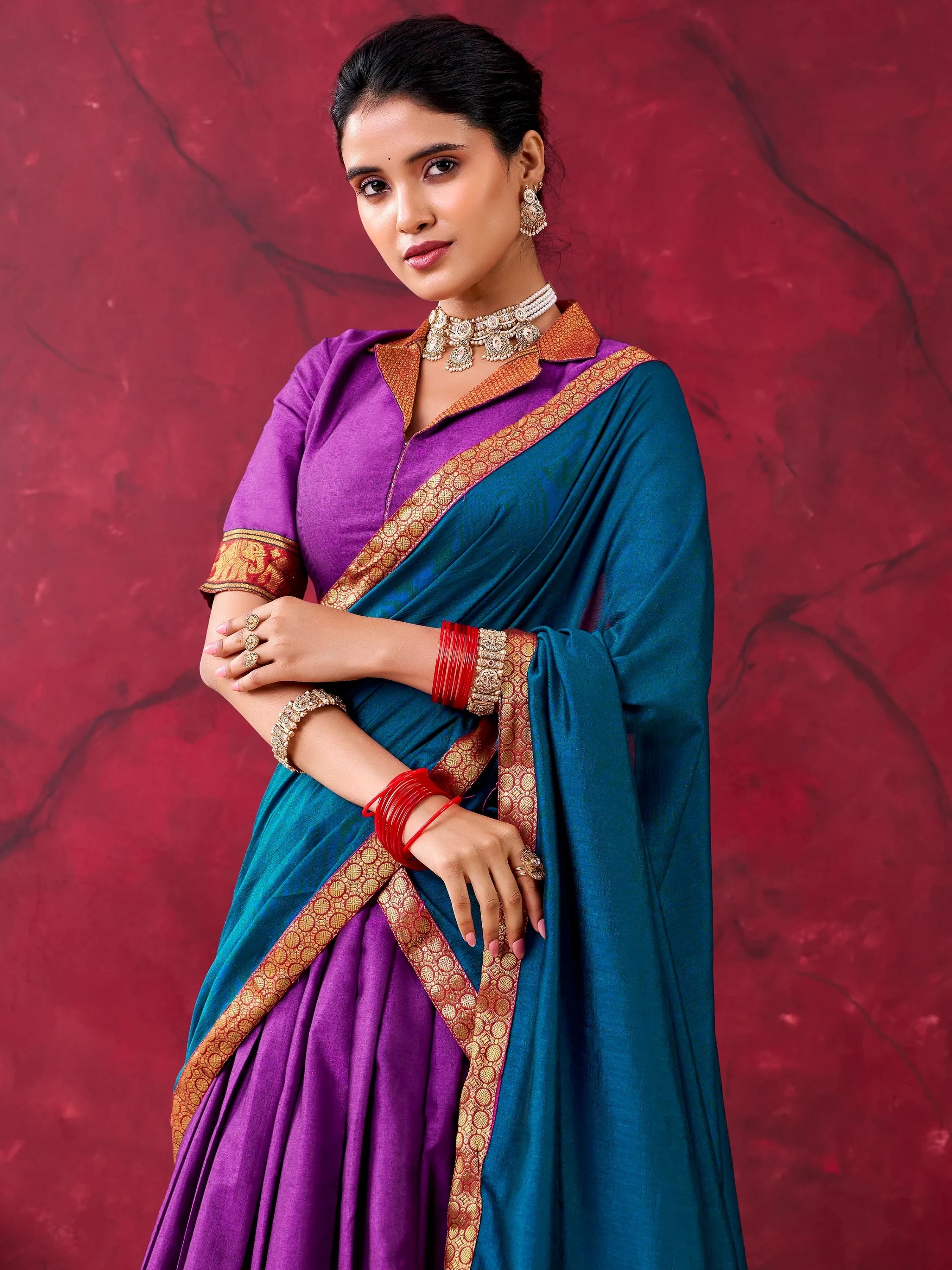 Purple Great Zari Weaving Cotton Festive Wear Half Saree Lehenga