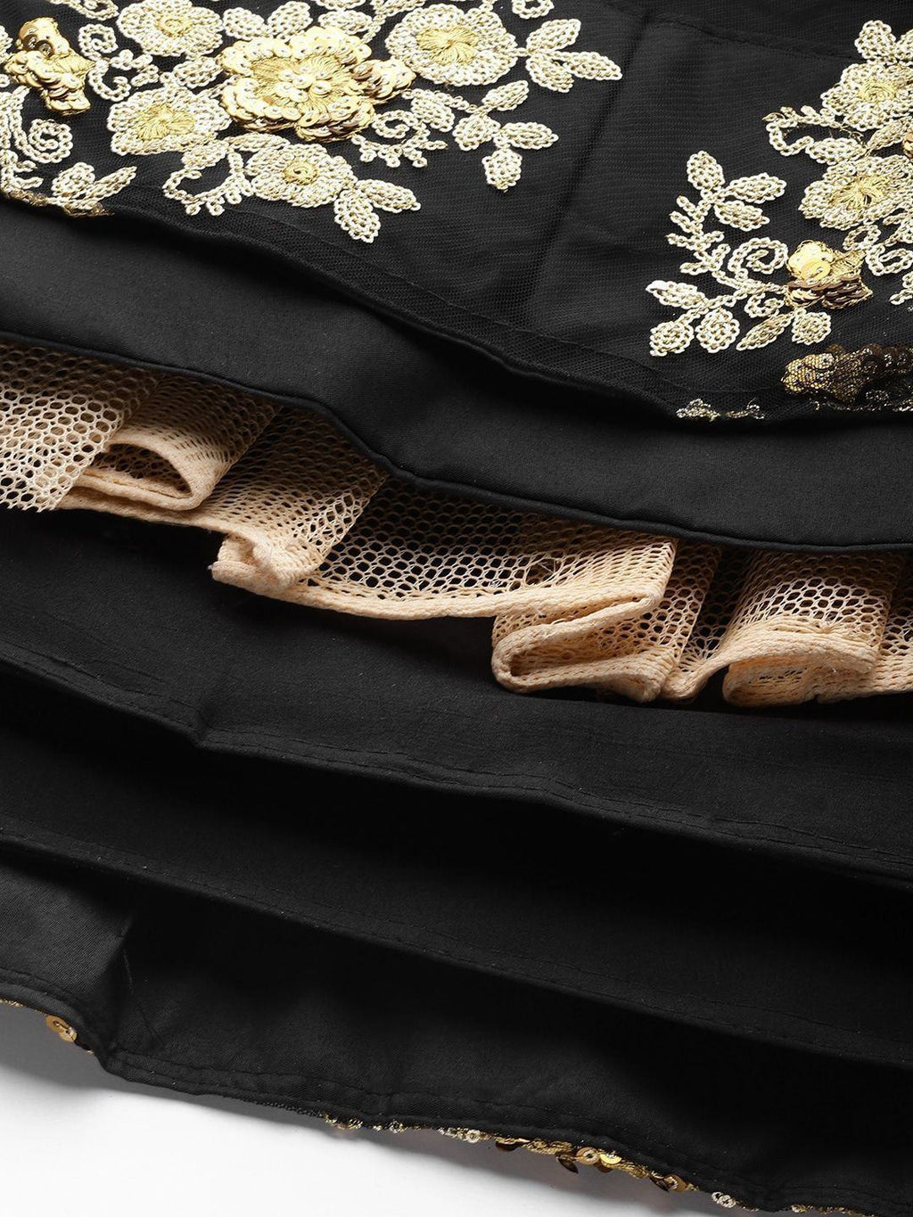 Black & Golden Sequinned Semi-stitched Myntra Lehenga & Blouse With Dupatta