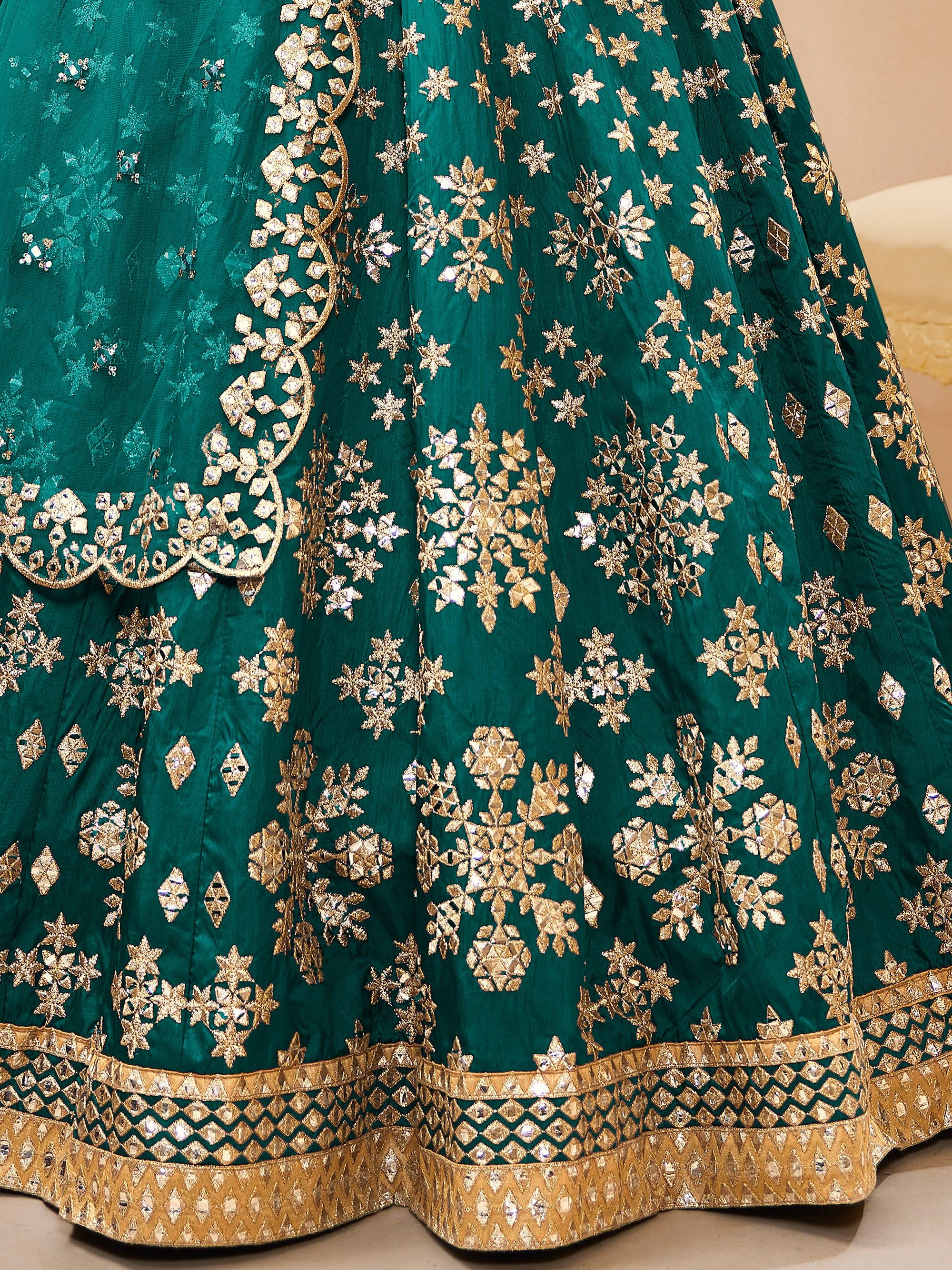 Green Spectacular Zari Work Art Silk Bridesmaid Lehenga Choli