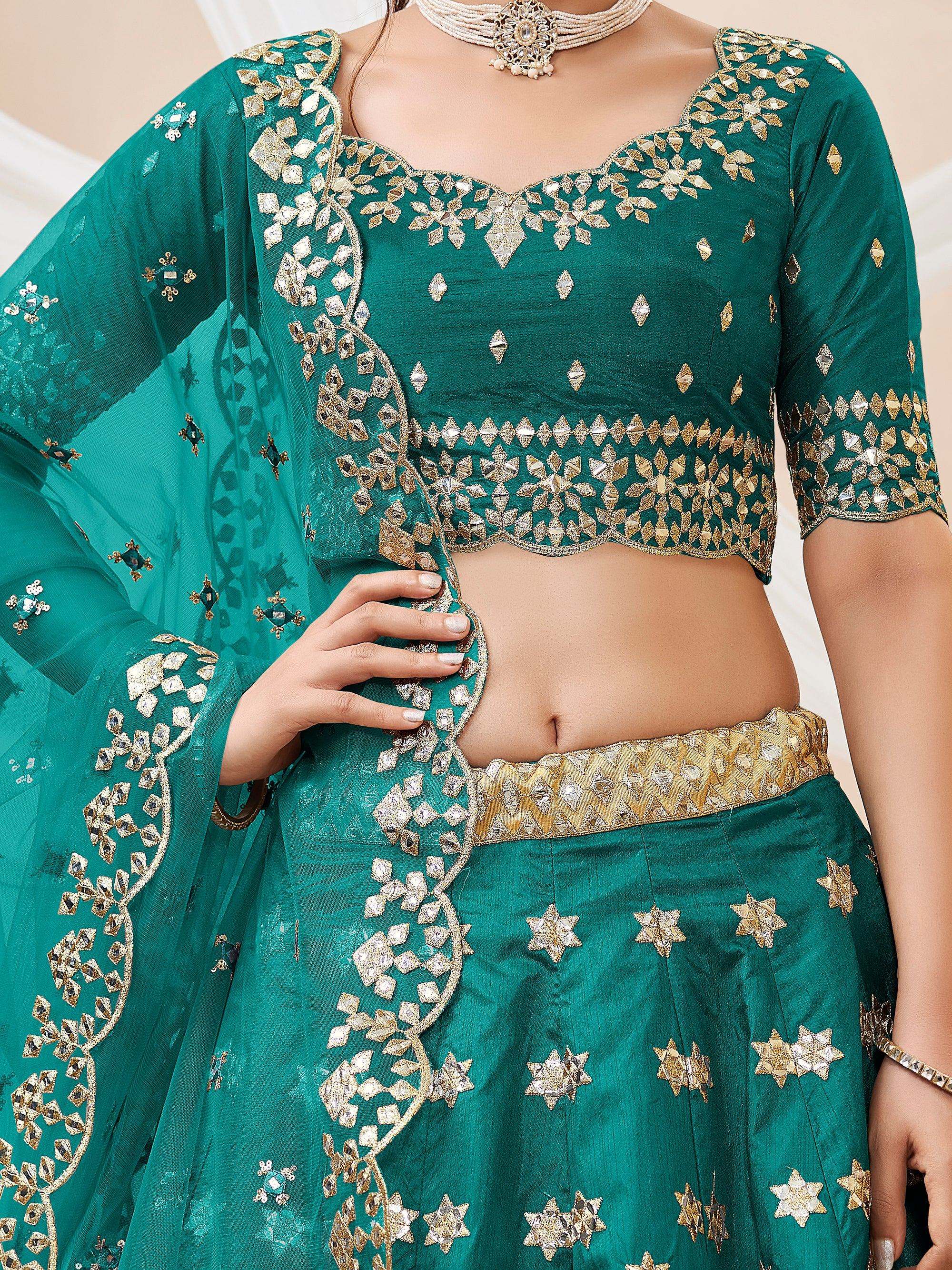 Green Spectacular Zari Work Art Silk Bridesmaid Lehenga Choli
