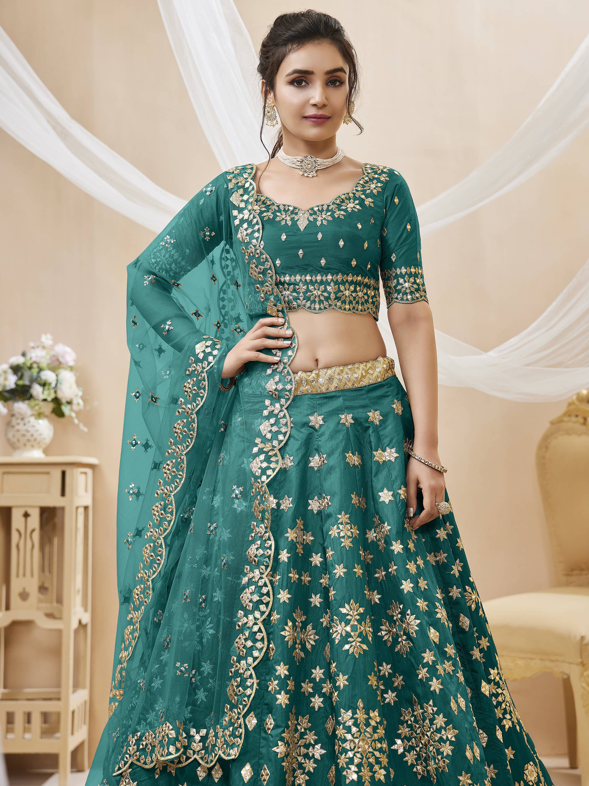 Green Spectacular Zari Work Art Silk Bridesmaid Lehenga Choli