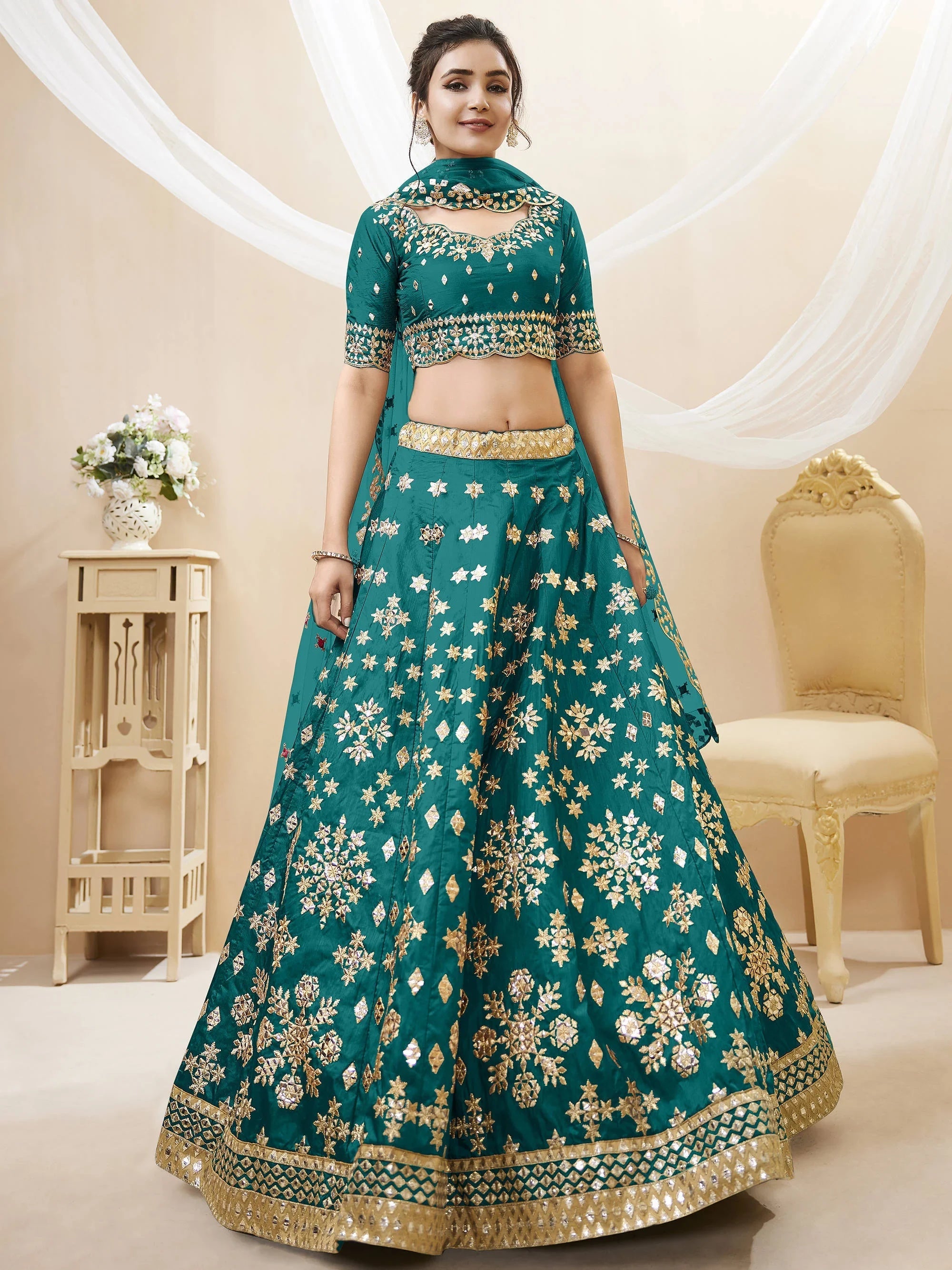 Green Spectacular Zari Work Art Silk Bridesmaid Lehenga Choli