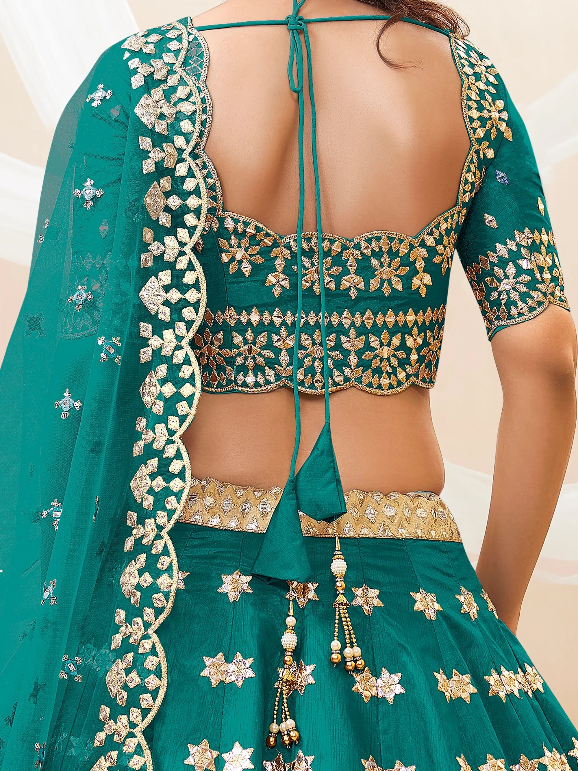 Green Spectacular Zari Work Art Silk Bridesmaid Lehenga Choli