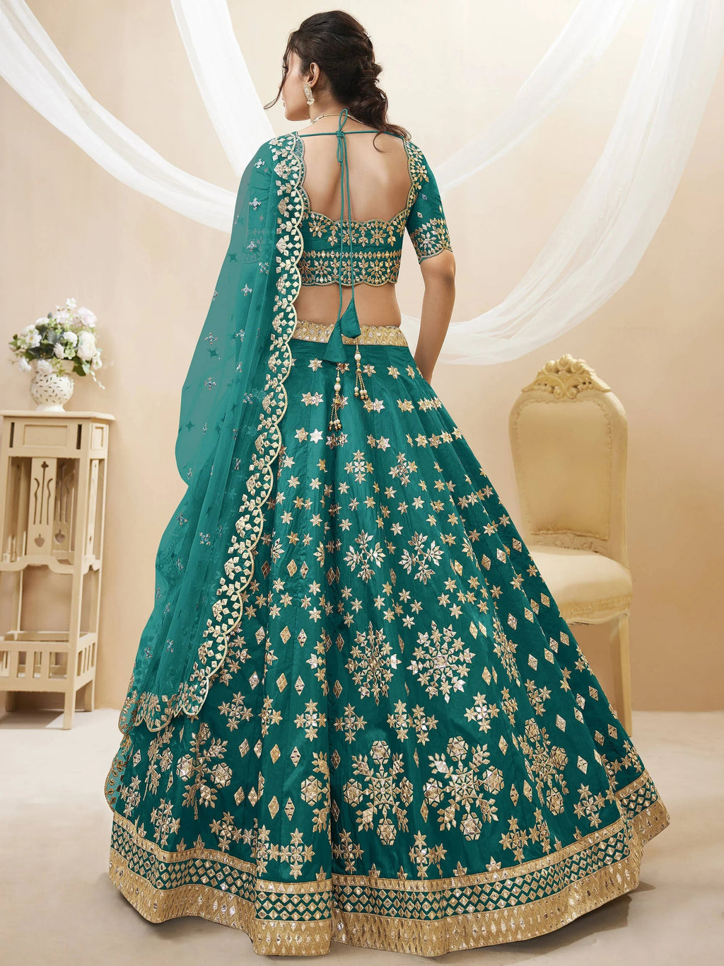Green Spectacular Zari Work Art Silk Bridesmaid Lehenga Choli