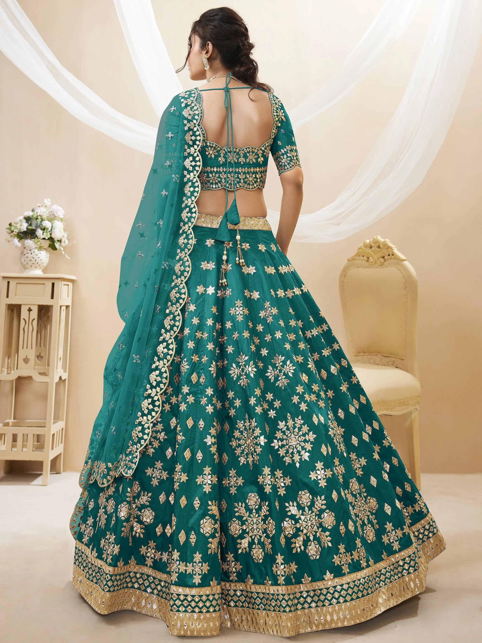 Green Spectacular Zari Work Art Silk Bridesmaid Lehenga Choli