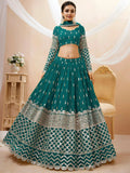Teal Spectacular Zari Work Georgette Wedding Wear Lehenga Choli
