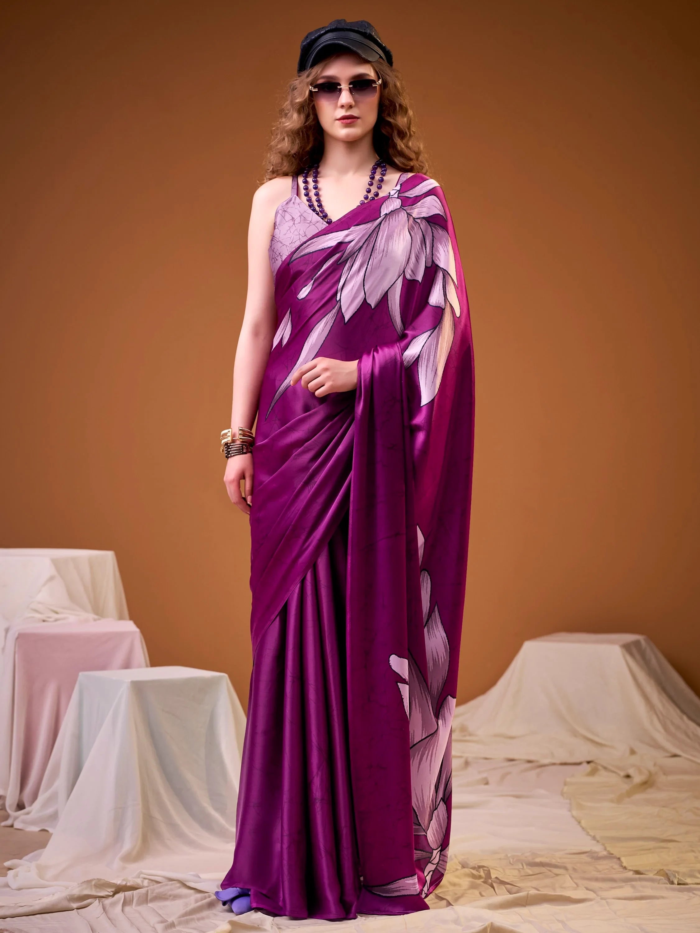 Pink Marvelous Floral Printed Silk Festive Wear Saree With Blouse