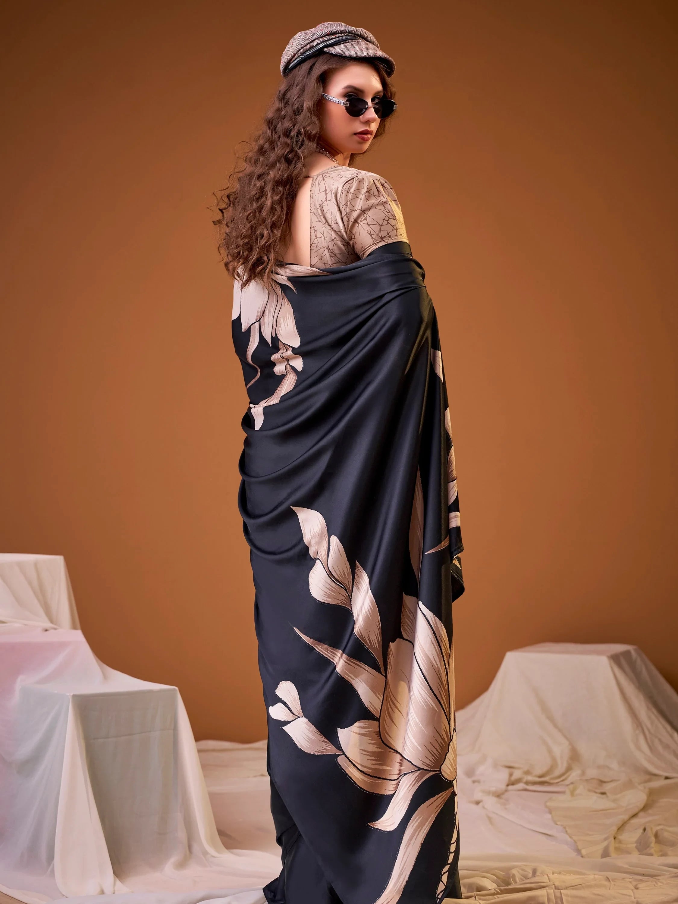 Black Marvelous Floral Printed Silk Festive Wear Saree With Blouse