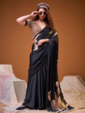 Black Marvelous Floral Printed Silk Festive Wear Saree With Blouse