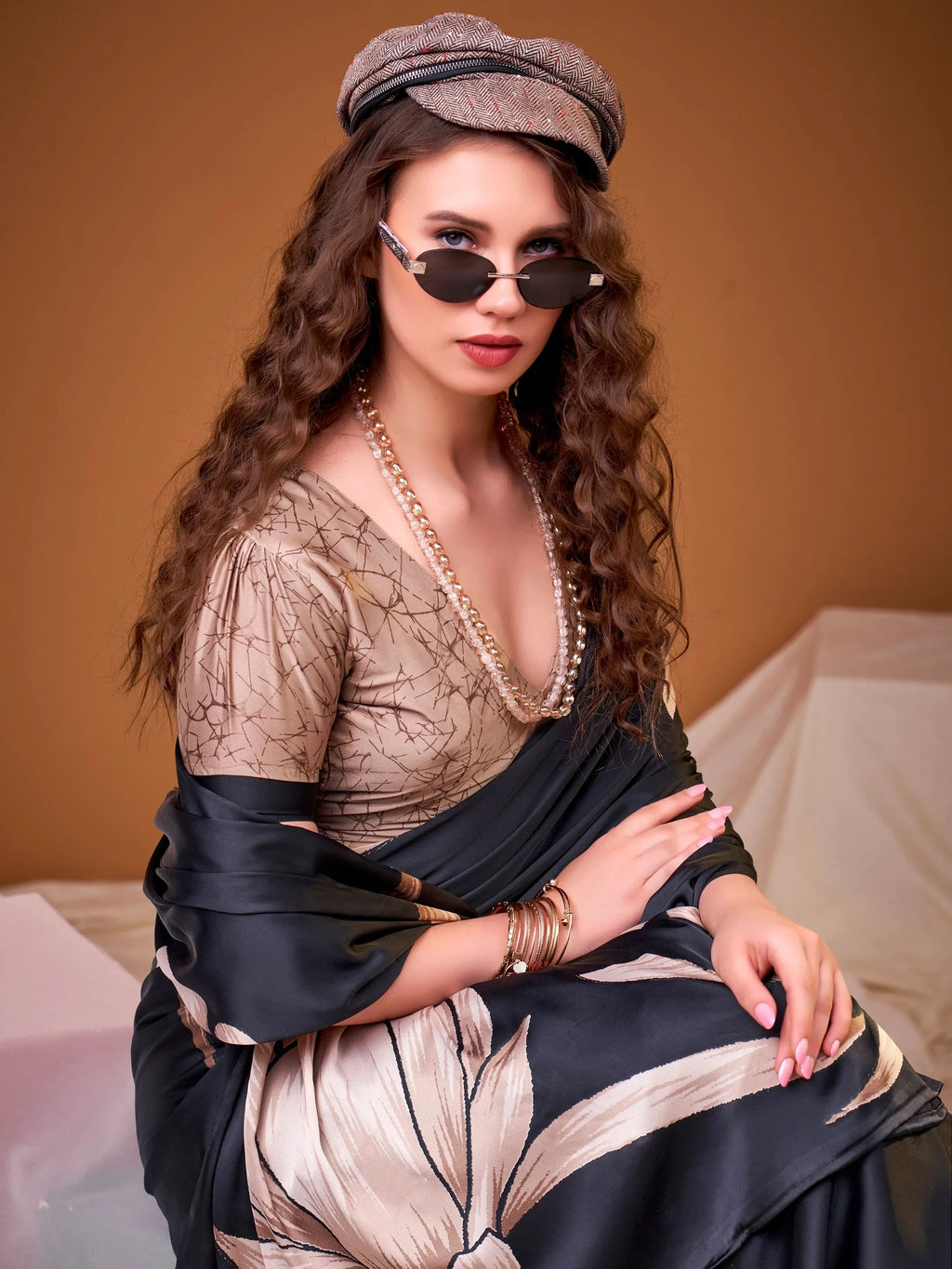 Black Marvelous Floral Printed Silk Festive Wear Saree With Blouse