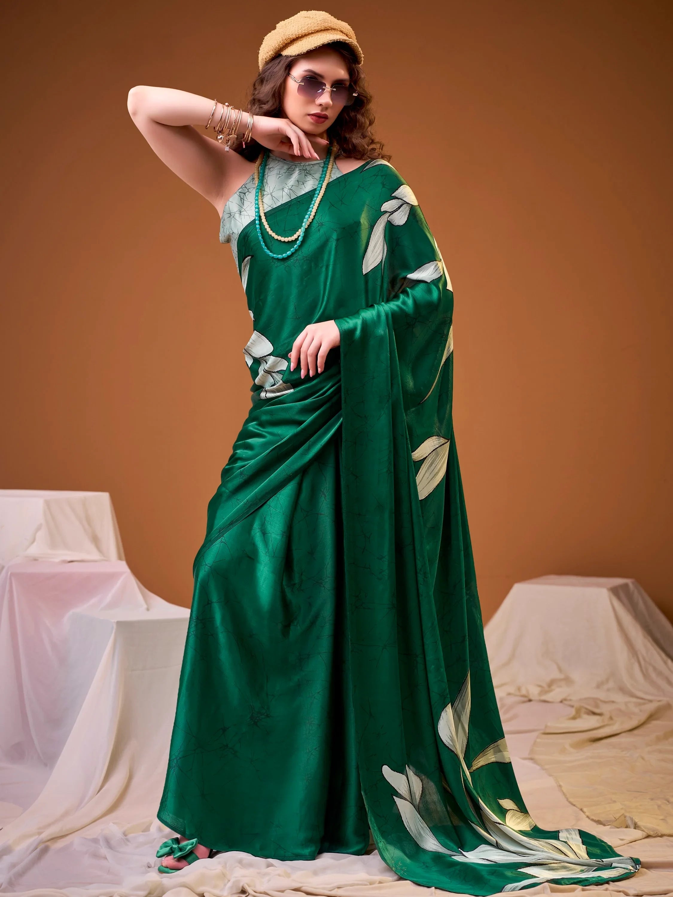 Green Marvelous Floral Printed Silk Festive Wear Saree With Blouse