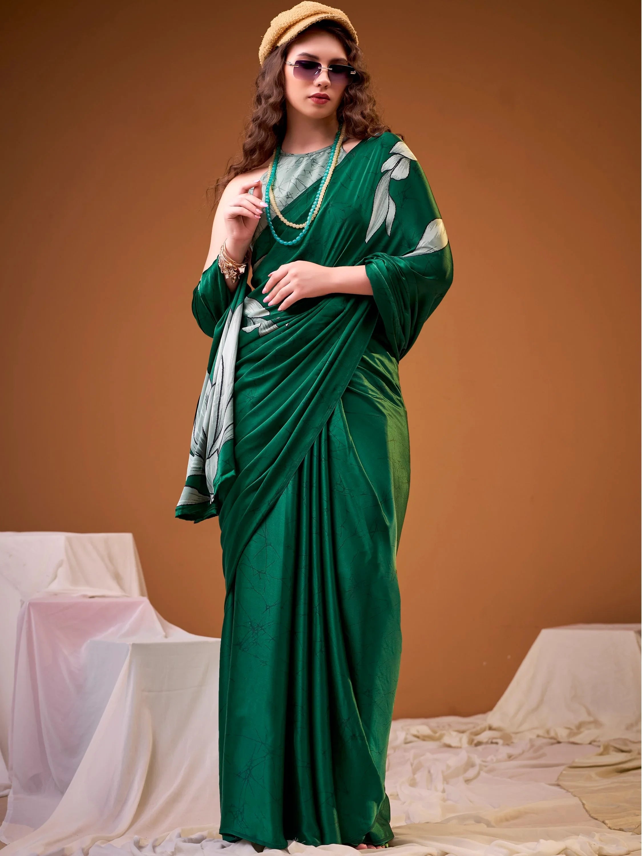 Green Marvelous Floral Printed Silk Festive Wear Saree With Blouse