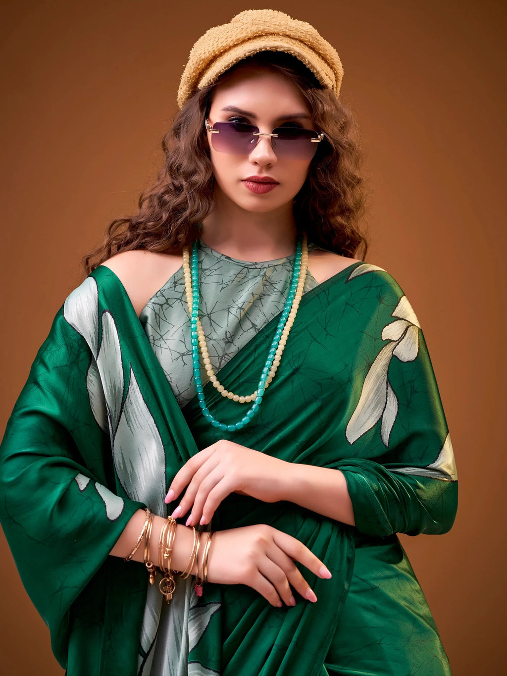 Green Marvelous Floral Printed Silk Festive Wear Saree With Blouse