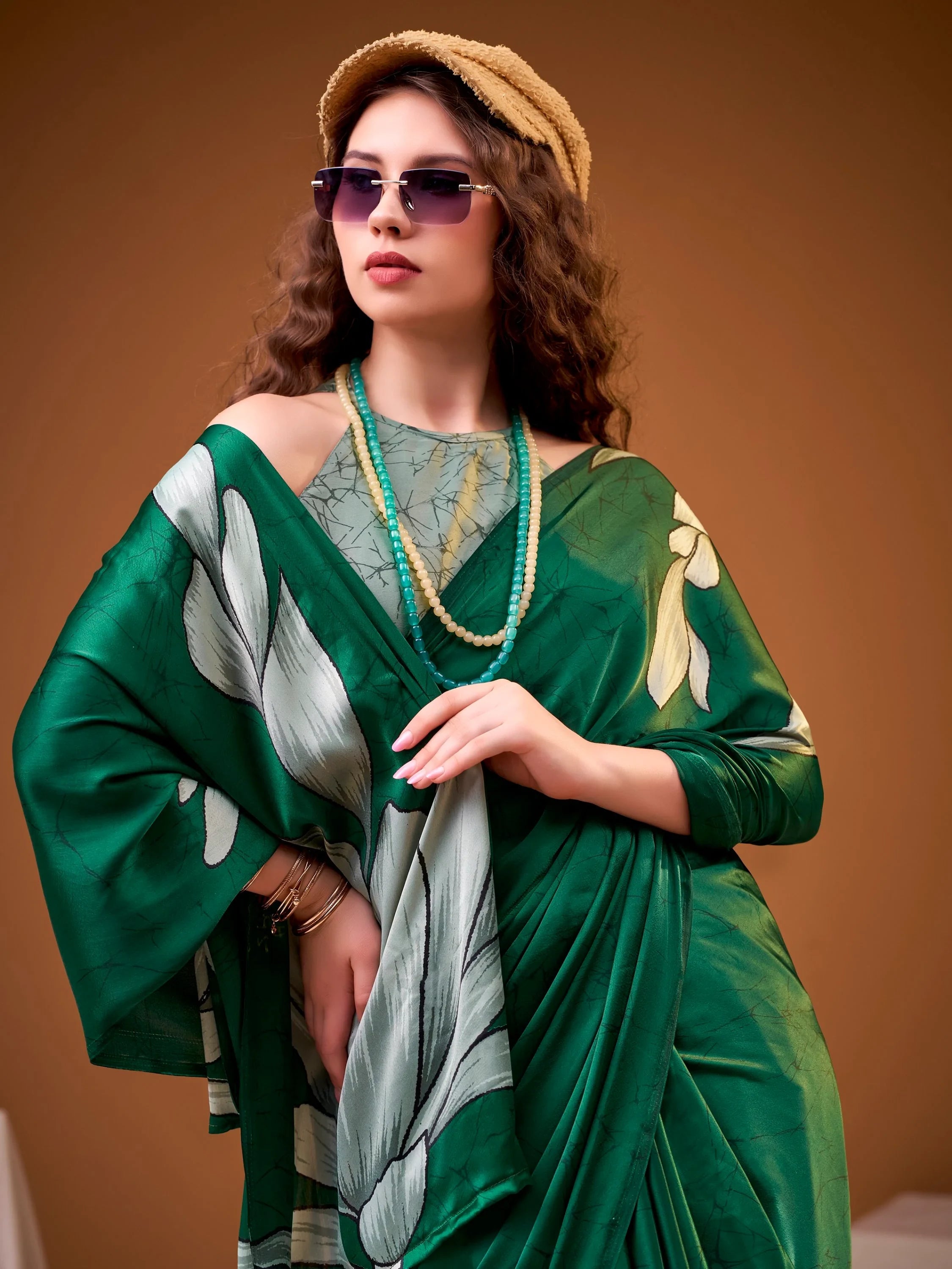 Green Marvelous Floral Printed Silk Festive Wear Saree With Blouse