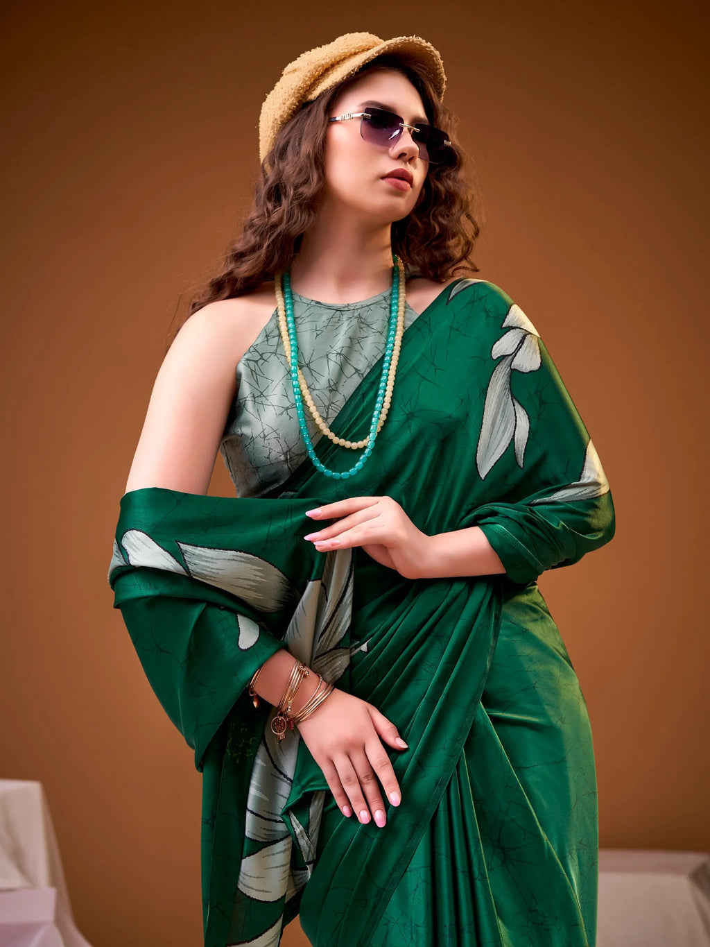 Green Marvelous Floral Printed Silk Festive Wear Saree With Blouse