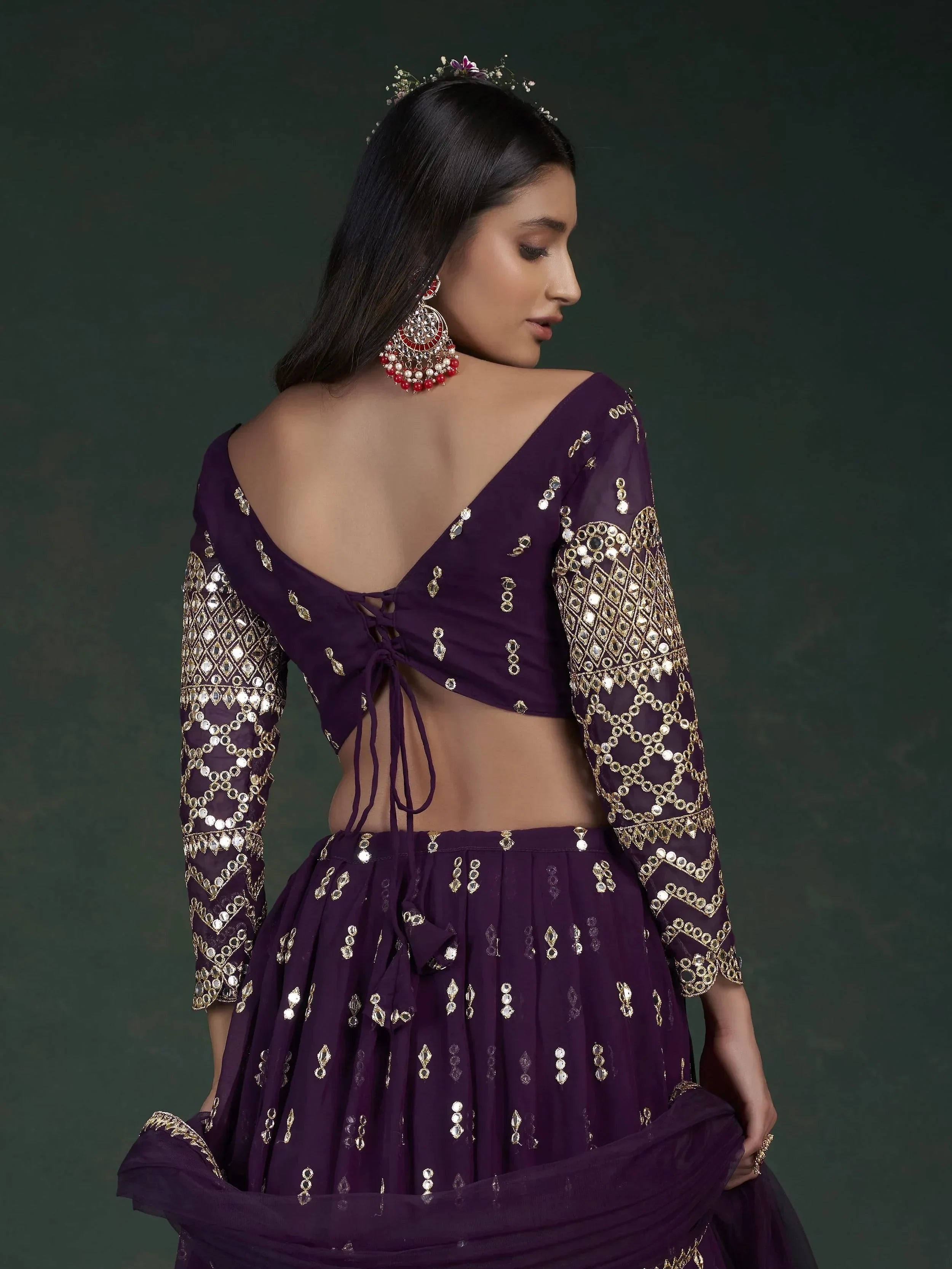 Alluring Dark Purple Zari Work georgette Wedding Wear Lehenga Choli