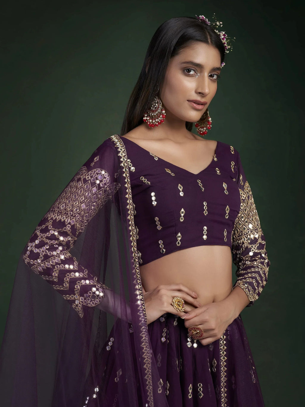 Alluring Dark Purple Zari Work georgette Wedding Wear Lehenga Choli