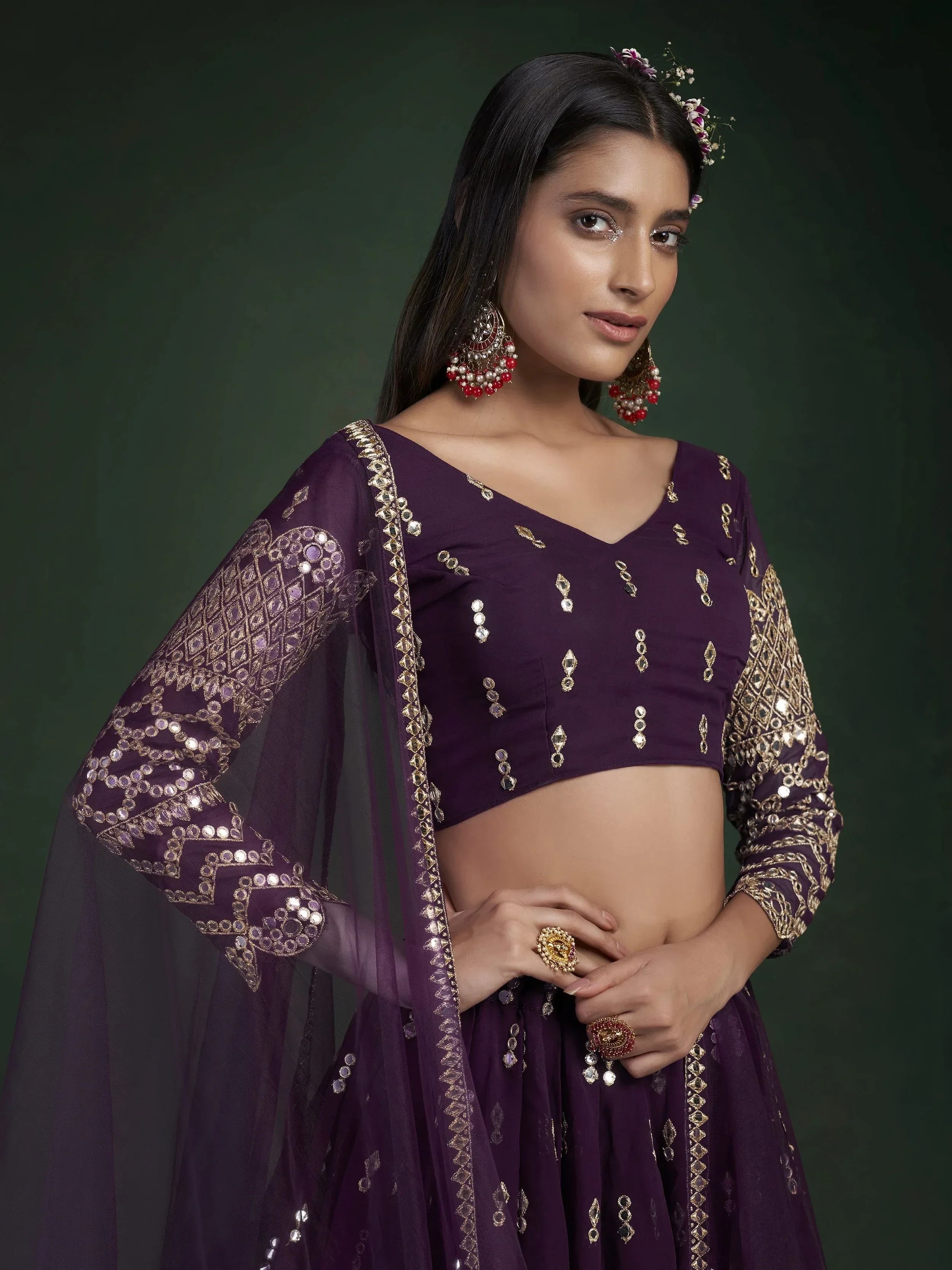 Alluring Dark Purple Zari Work georgette Wedding Wear Lehenga Choli