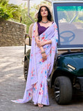 Lavender Awesome Floral Printed Crepe Casual Wear Saree