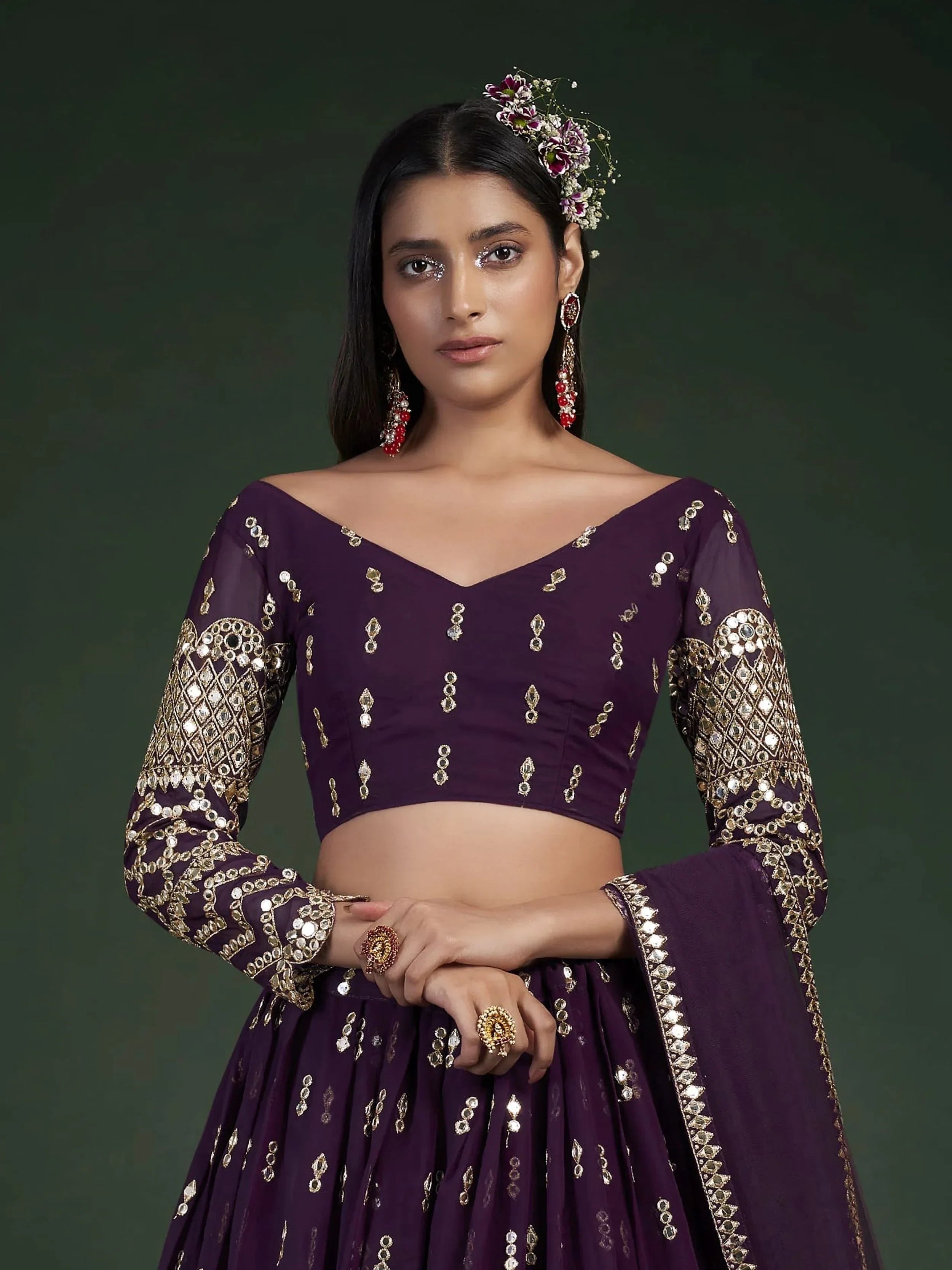 Alluring Dark Purple Zari Work georgette Wedding Wear Lehenga Choli