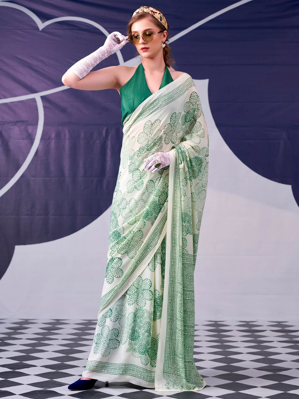 Green Attractive Floral Printed Satin Function Wear Saree With Blouse