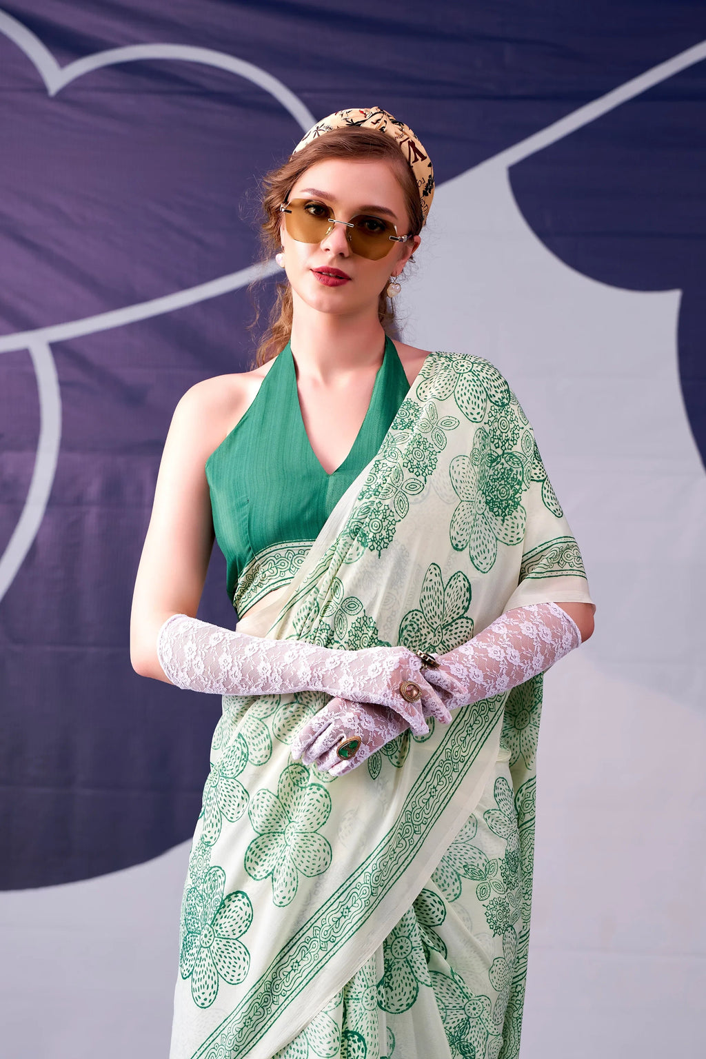 Green Attractive Floral Printed Satin Function Wear Saree With Blouse