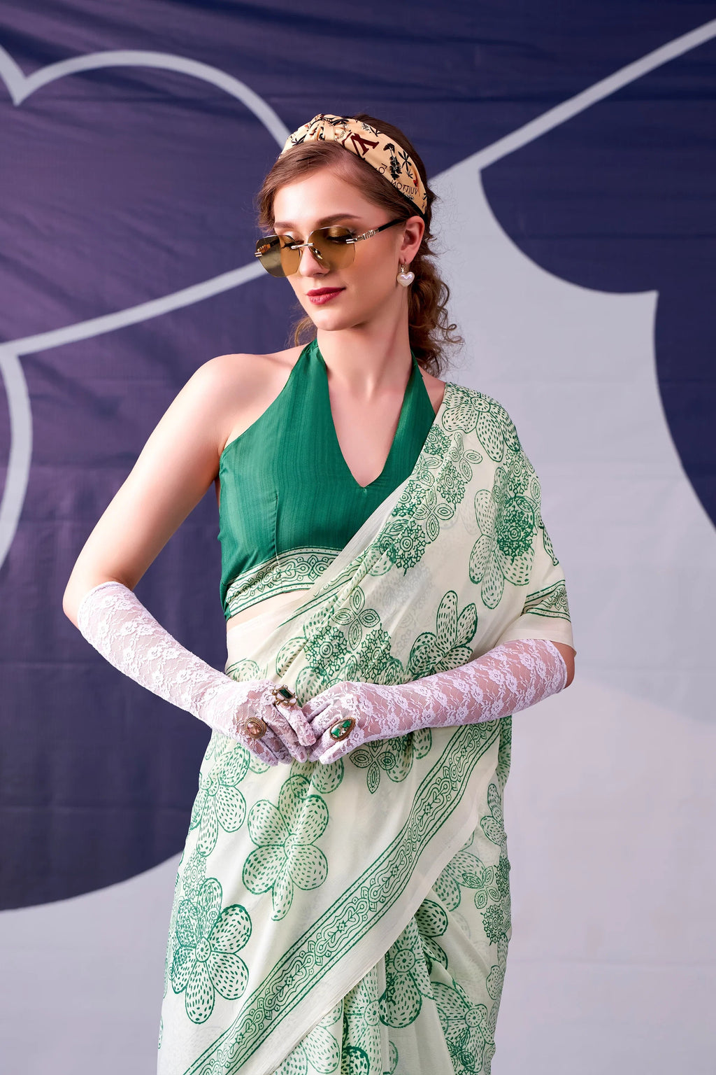 Green Attractive Floral Printed Satin Function Wear Saree With Blouse