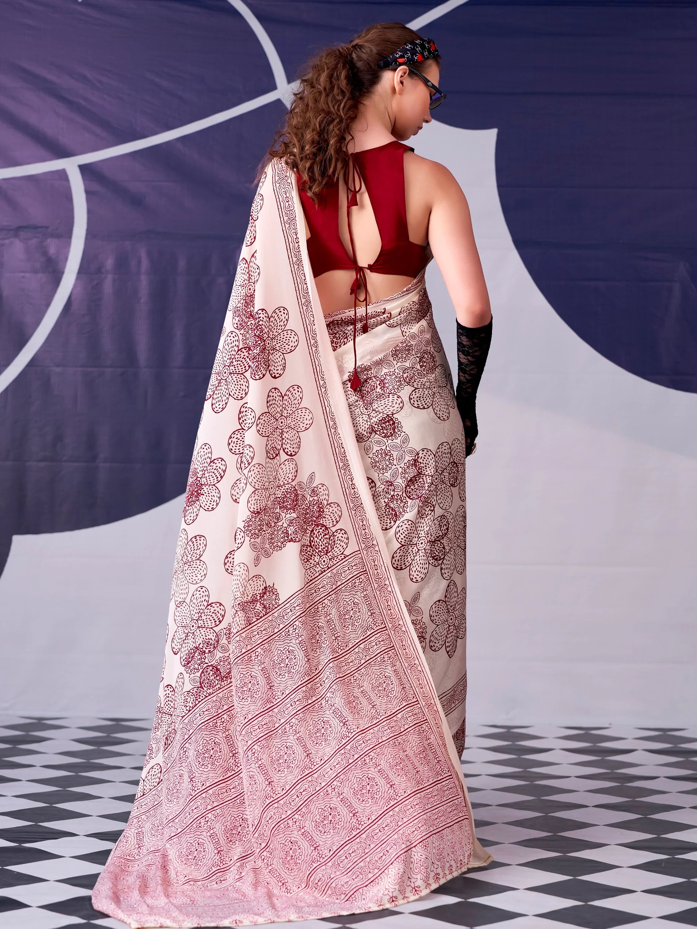 Maroon Attractive Floral Printed Satin Function Wear Saree With Blouse