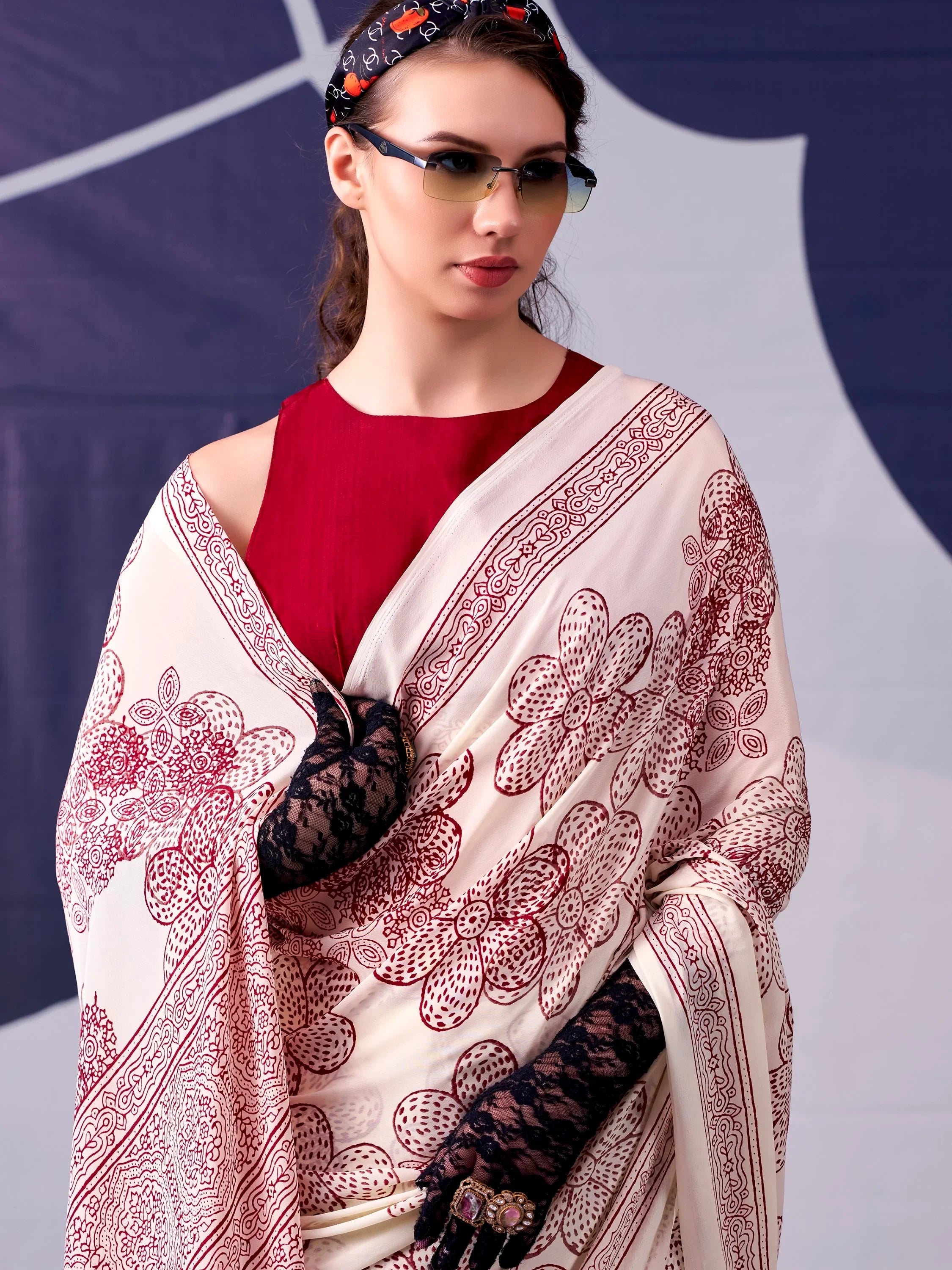 Maroon Attractive Floral Printed Satin Function Wear Saree With Blouse