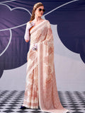 Peach Attractive Floral Printed Satin Function Wear Saree With Blouse
