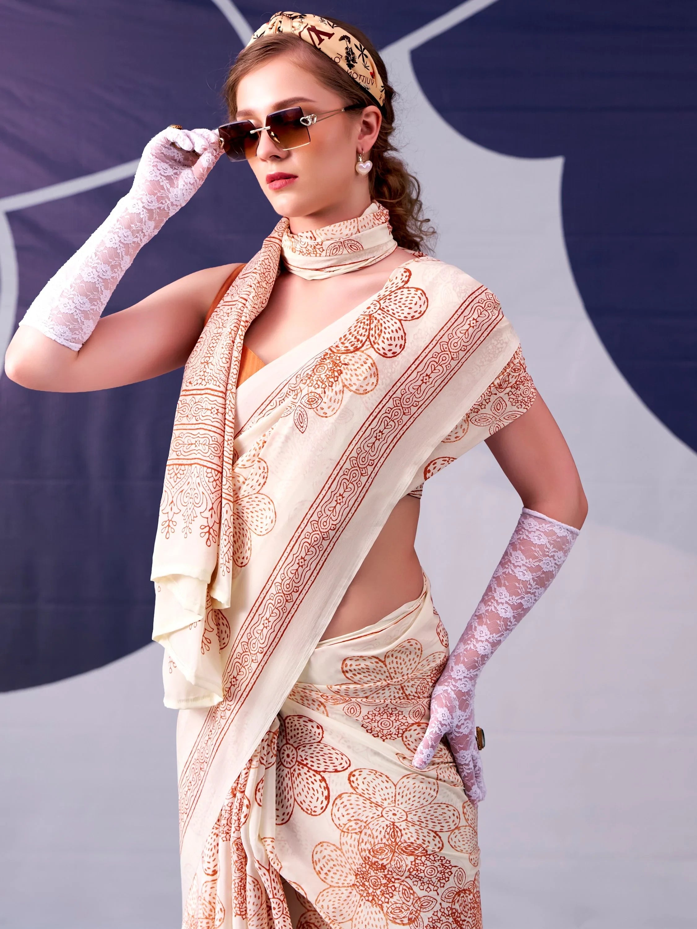 Peach Attractive Floral Printed Satin Function Wear Saree With Blouse