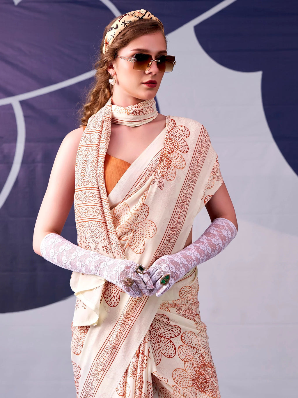 Peach Attractive Floral Printed Satin Function Wear Saree With Blouse