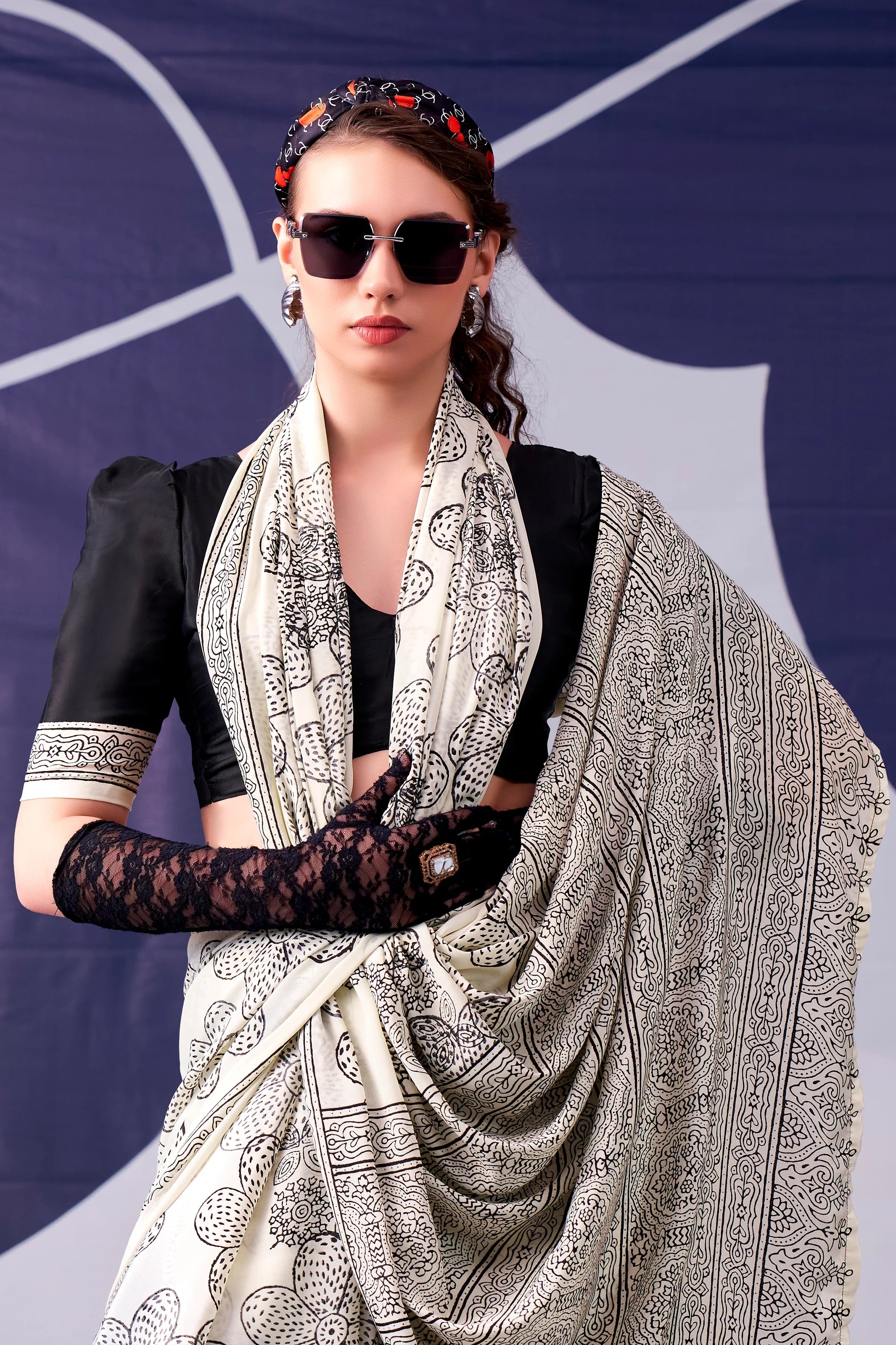 Black Attractive Floral Printed Satin Function Wear Saree With Blouse