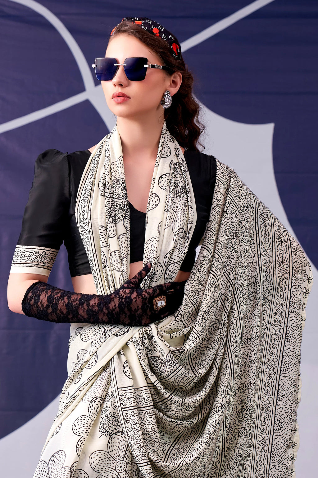 Black Attractive Floral Printed Satin Function Wear Saree With Blouse