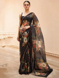 Black Sabyasachi Floral Organza Party Wear Saree