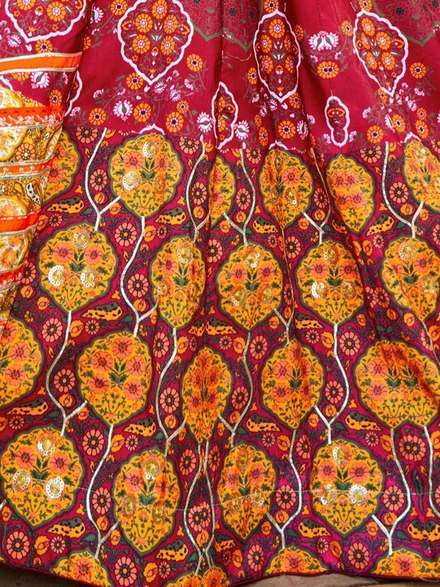 Outstanding Red Digital Printed Silk Lehenga Choli With Dupatta