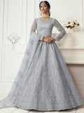 Purple Light Heavy Thread Coding Work Net Bridal Lehenga Choli
