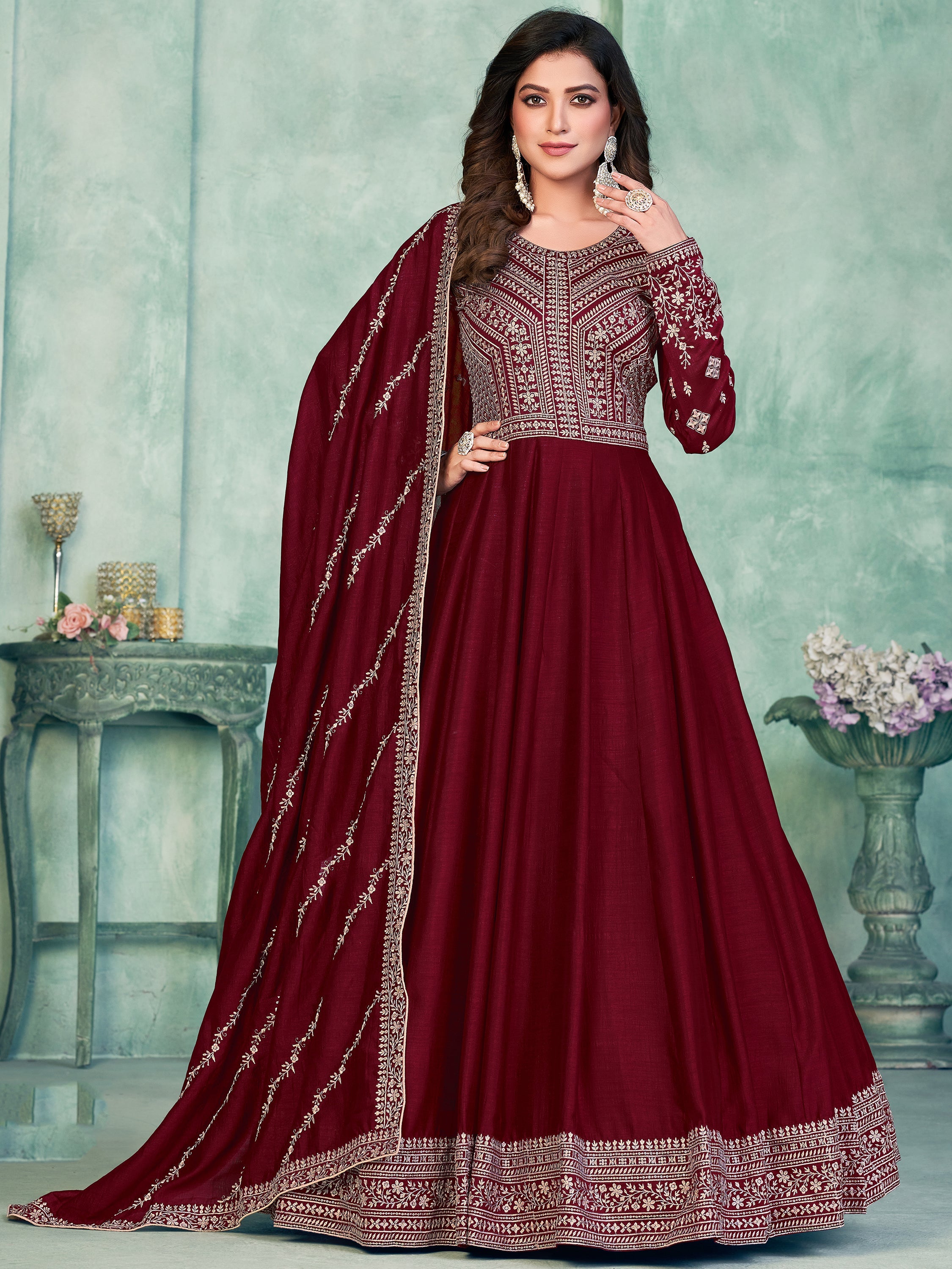 Royal Silk Gown with Thread Work for Weddings and Receptions