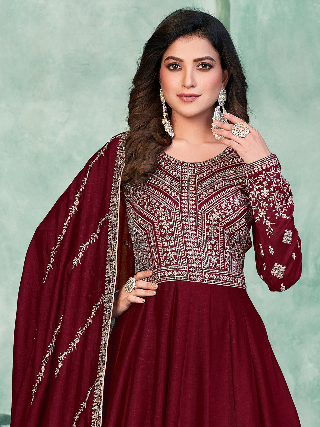 Royal Silk Gown with Thread Work for Weddings and Receptions