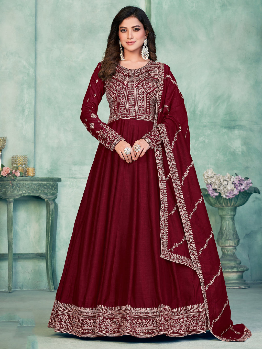Royal Silk Gown with Thread Work for Weddings and Receptions