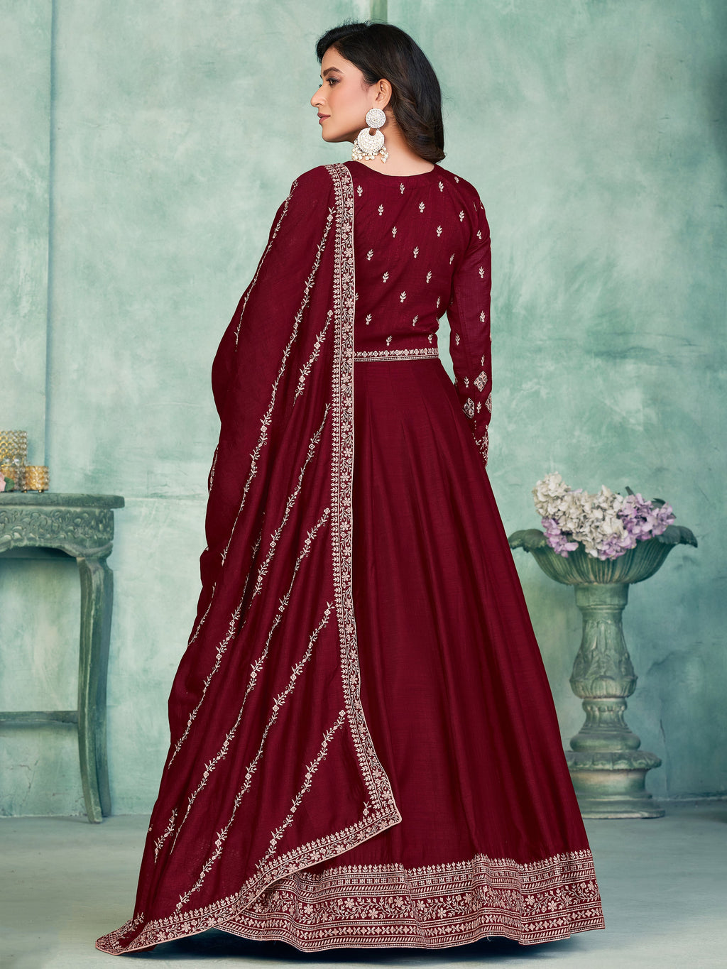 Royal Silk Gown with Thread Work for Weddings and Receptions