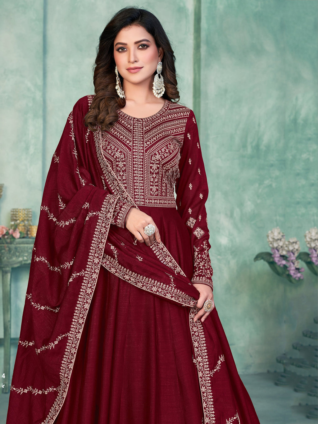 Royal Silk Gown with Thread Work for Weddings and Receptions