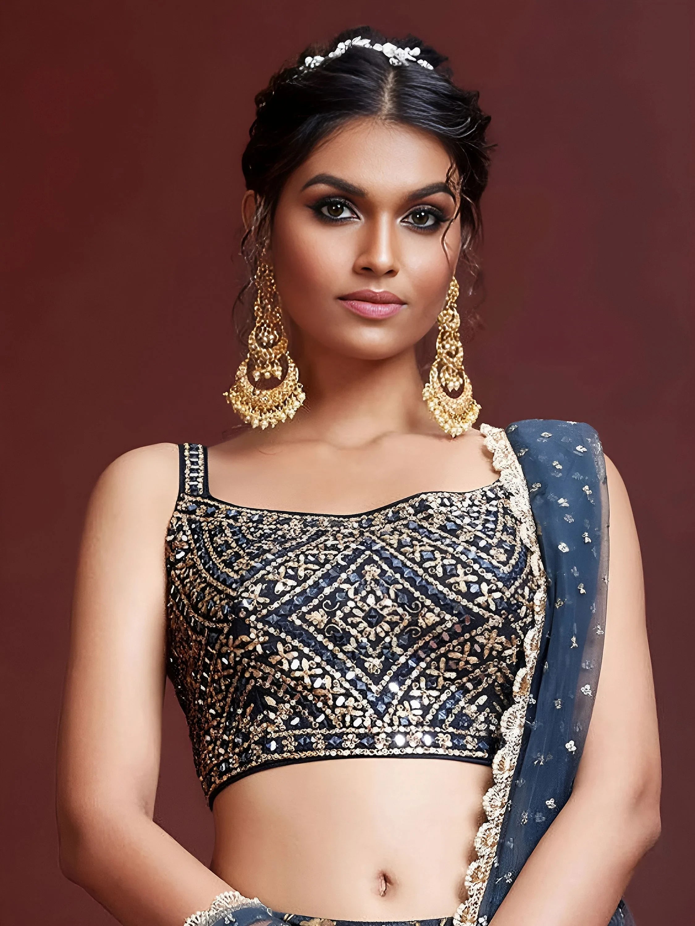 Attractive Blue Printed Silk Engagement Wear Plus Size Lehenga Choli