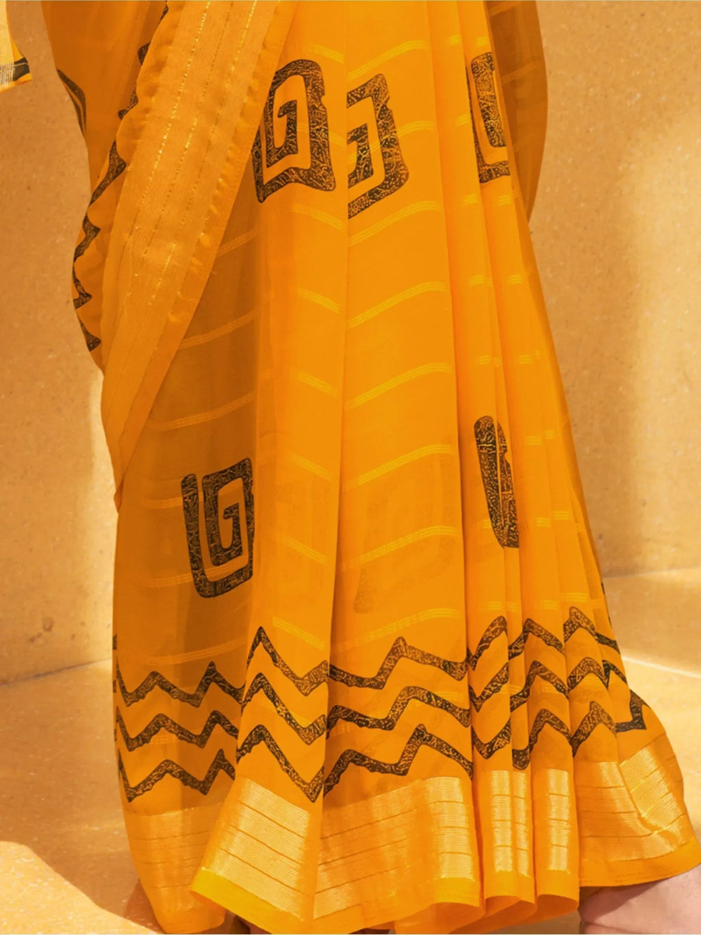 Fantastical Yellow Foil Print Georgette Haldi Wear Saree With Blouse