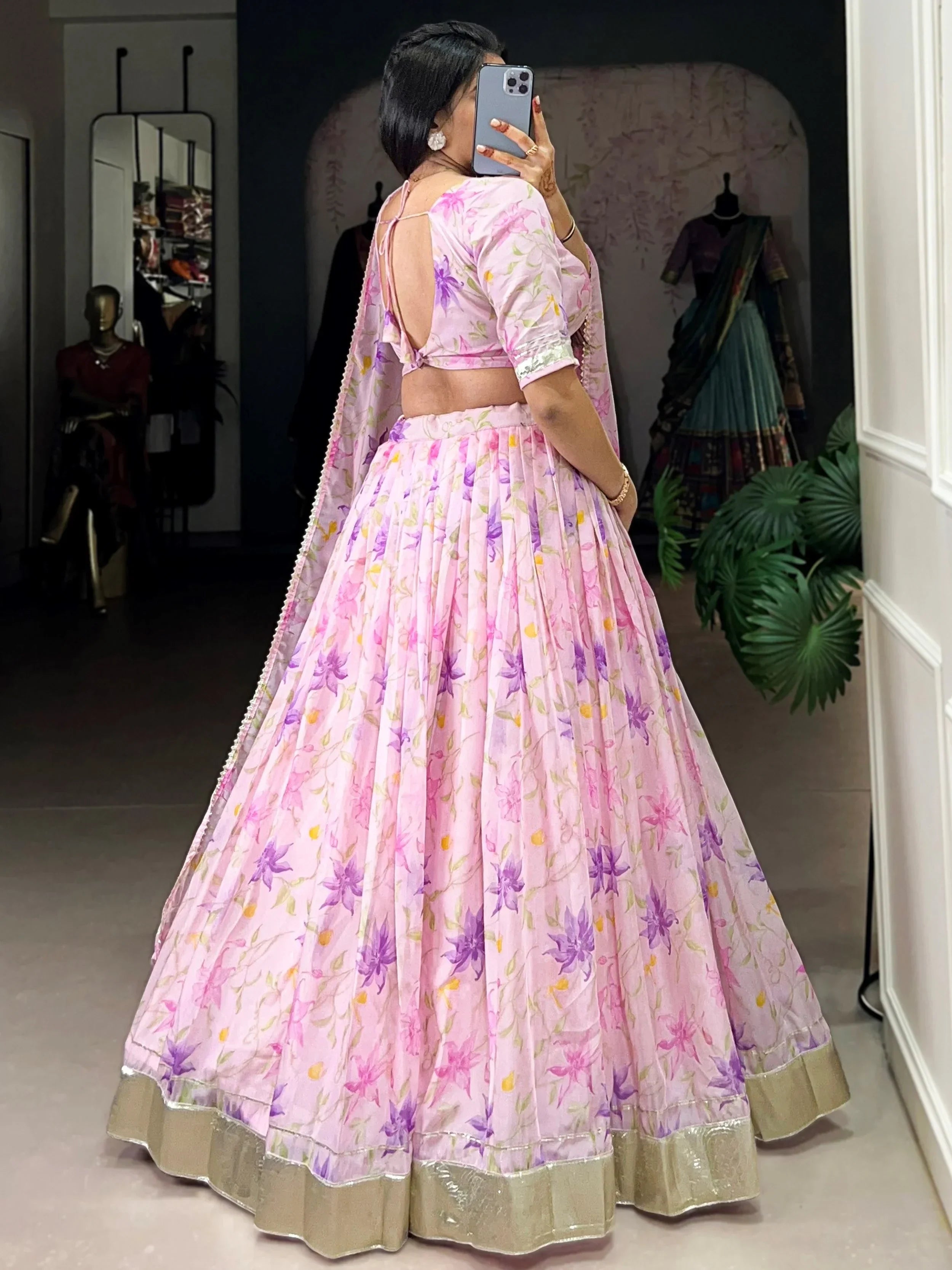 Purple Stunning Floral Printed Silk Festive Wear Lehenga Choli